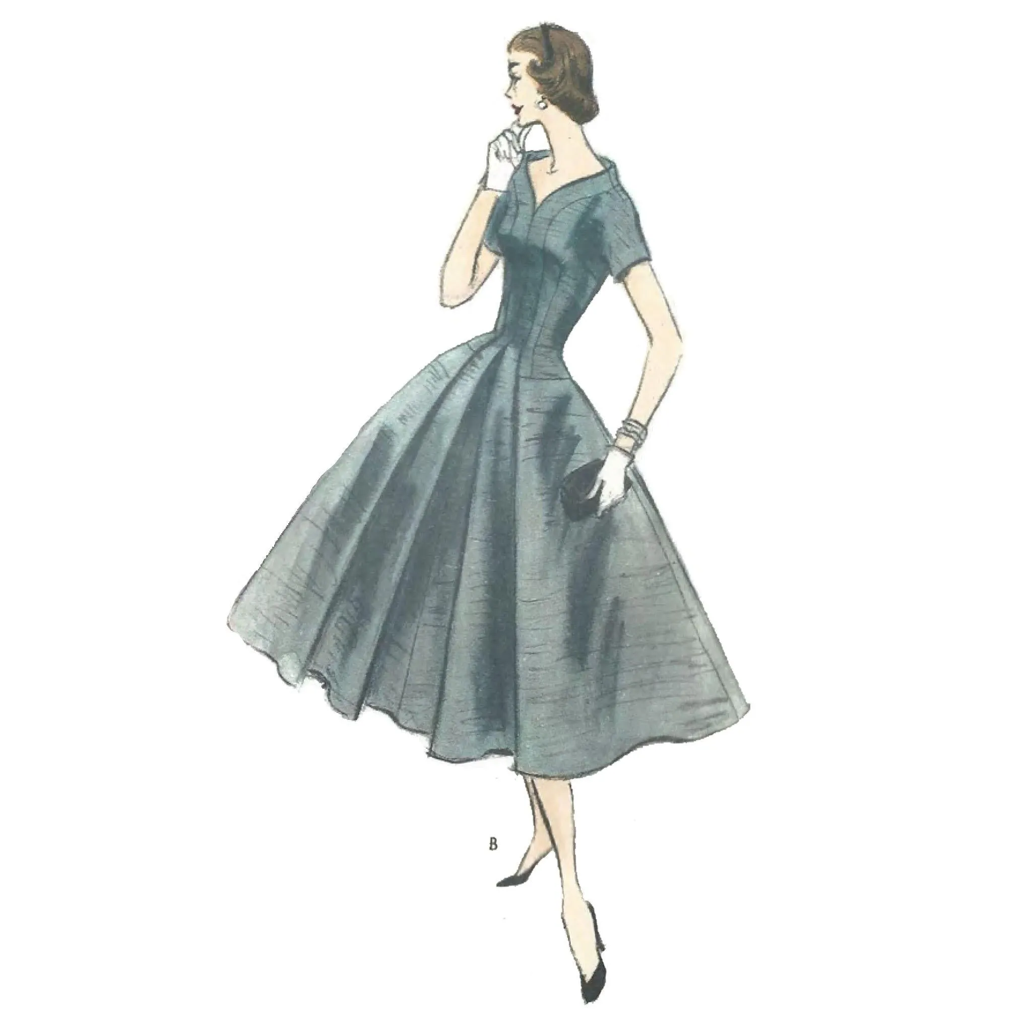 1950s Pattern, Vogue Design Flared Dress - Bust 32" (81.3cm)