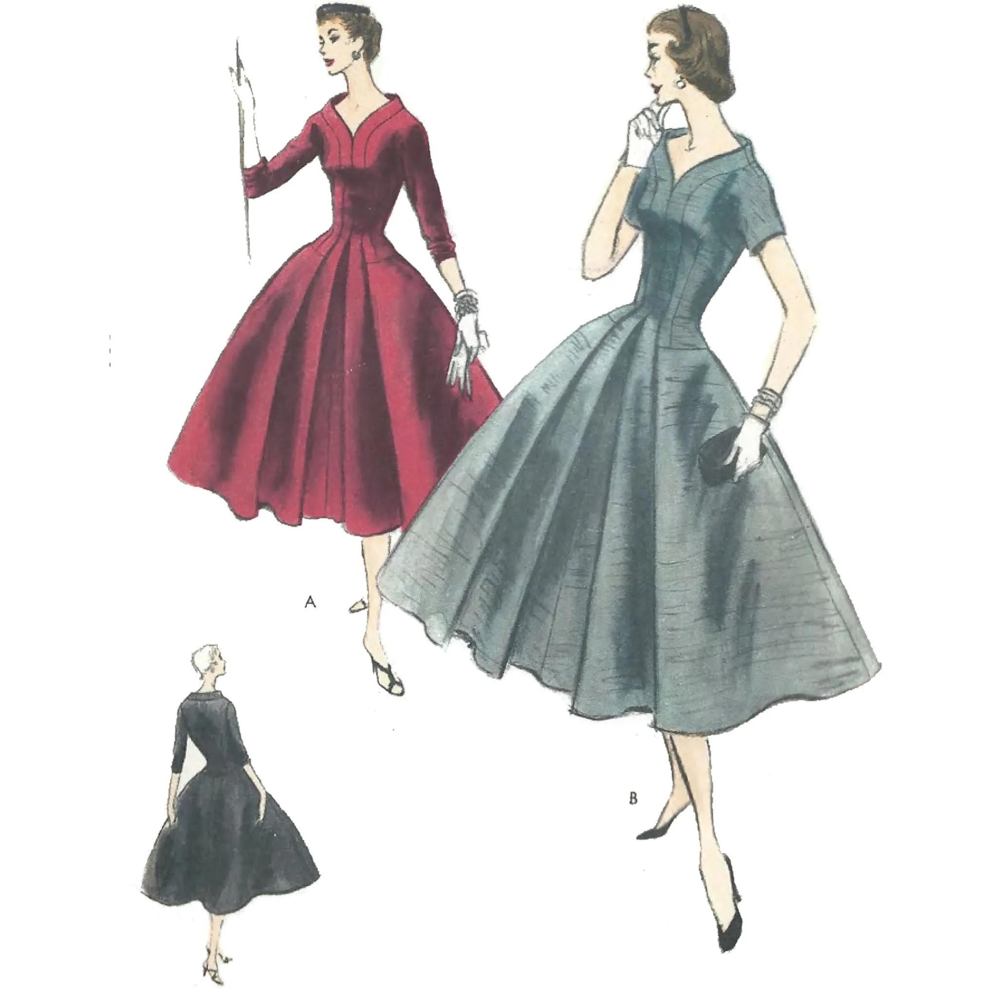 1950s Pattern, Vogue Design Flared Dress - Bust 32" (81.3cm)