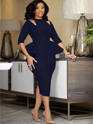3/4 Sleeve Cut Out Bodycon Peplum Dress