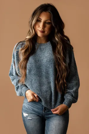 After The Storm Chenille Knit Sweater (Gray Blue)