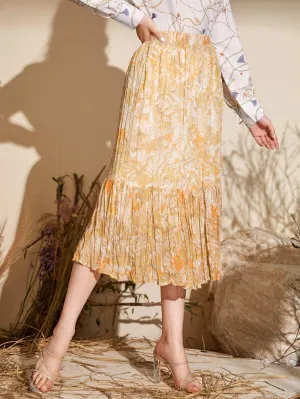 Allover Floral Elastic Waist Pleated Skirt
