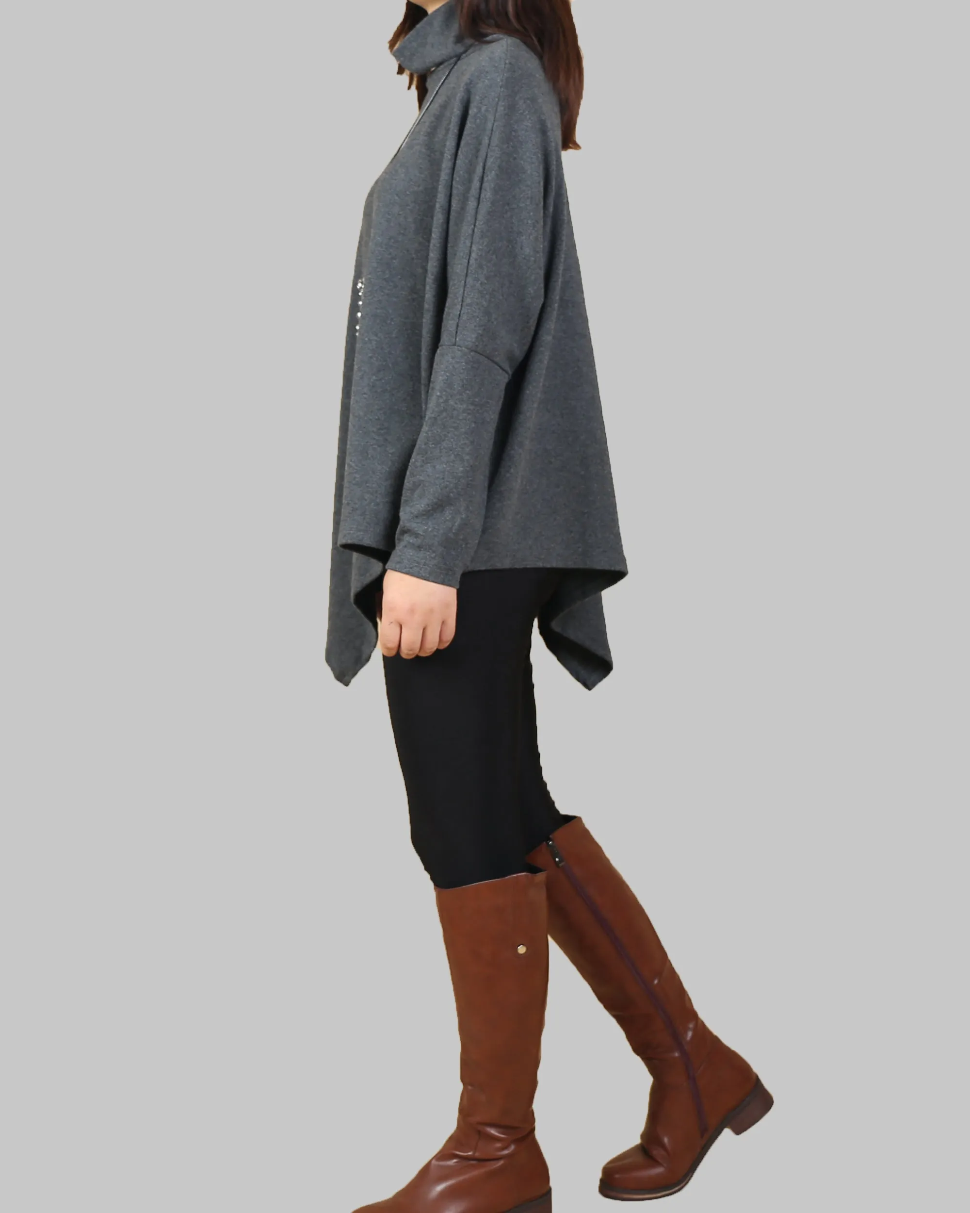 Bat sleeve top, cotton tunic top, high neck cotton t-shirt, oversized top,maternity clothing, asymmetrical tops(Y1079)