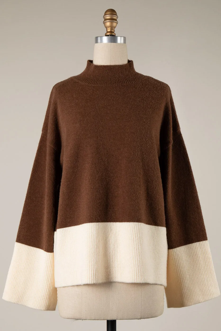 BELL SLEEVE COLOR BLOCK KNIT SWEATER 1 PACK