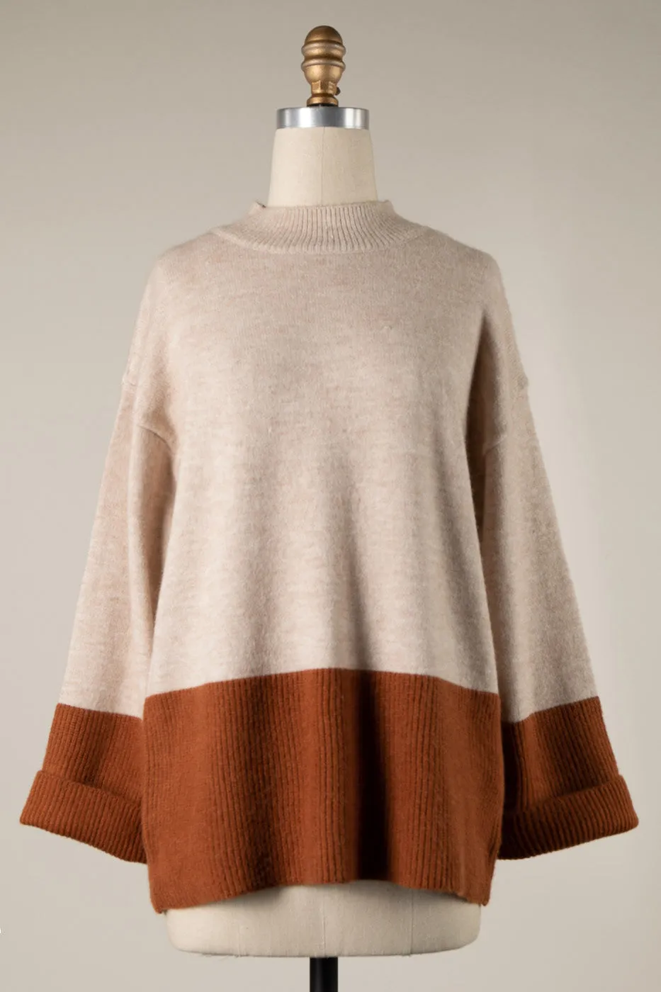 BELL SLEEVE COLOR BLOCK KNIT SWEATER 1 PACK