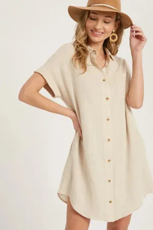 Button Up Shirt Dress OATMEAL