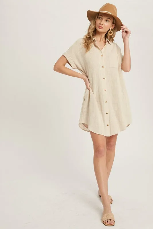 Button Up Shirt Dress OATMEAL