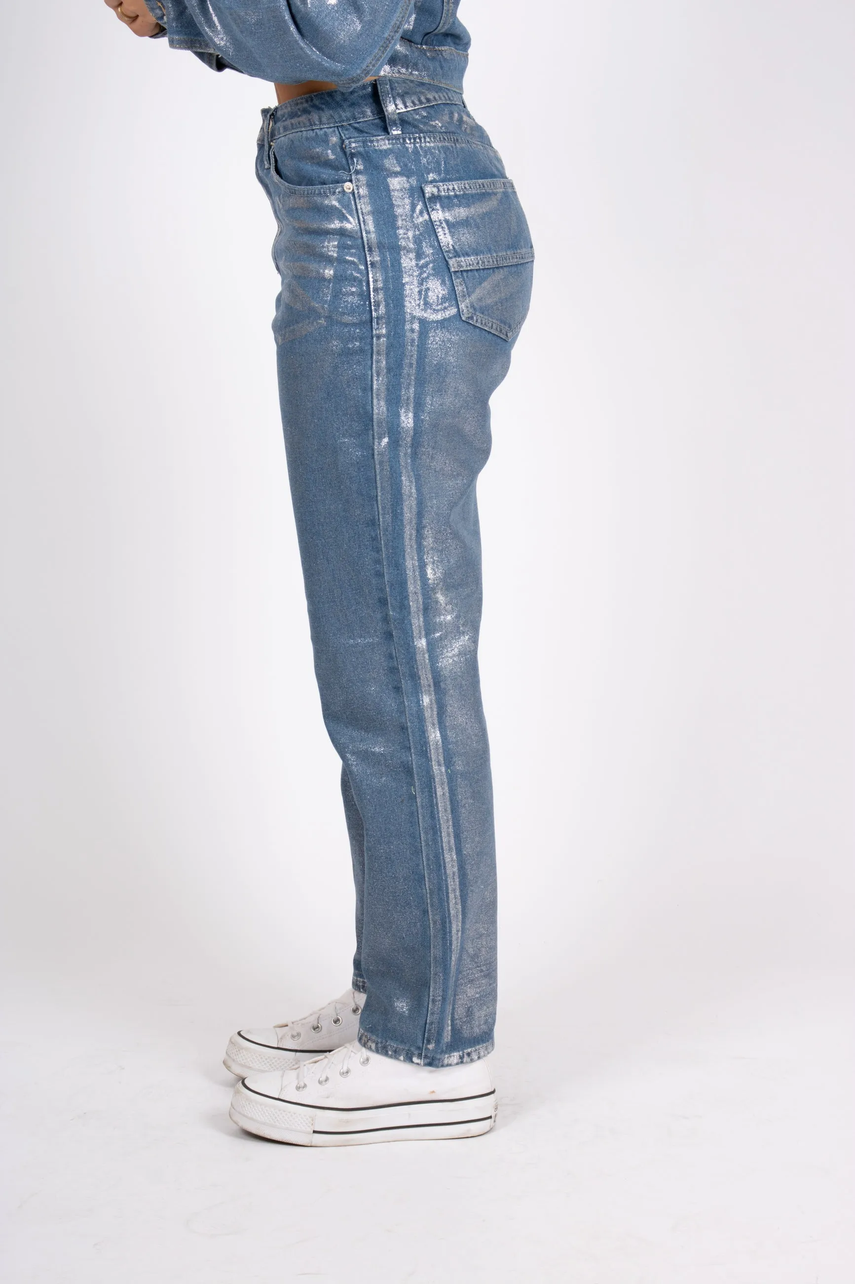 FAE Silver Metallic Straight Leg Jeans