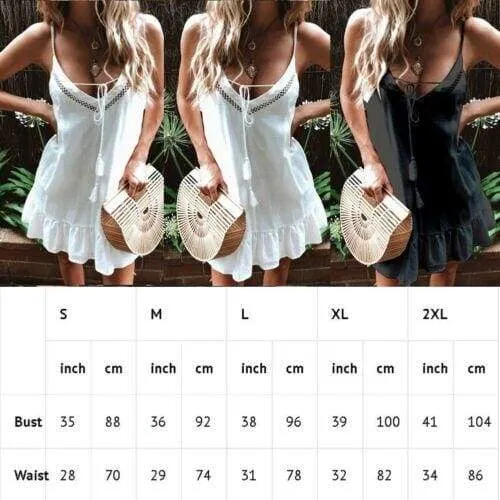 FashionSierra - Women Boho Summer Halter Backless Dress Fashion Strap Loose Short Mini Large Swing Dress Casual Sleeveless Beach Dress