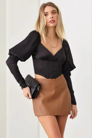 Faux Leather Warp Skirt Back Zipper Mini Skort