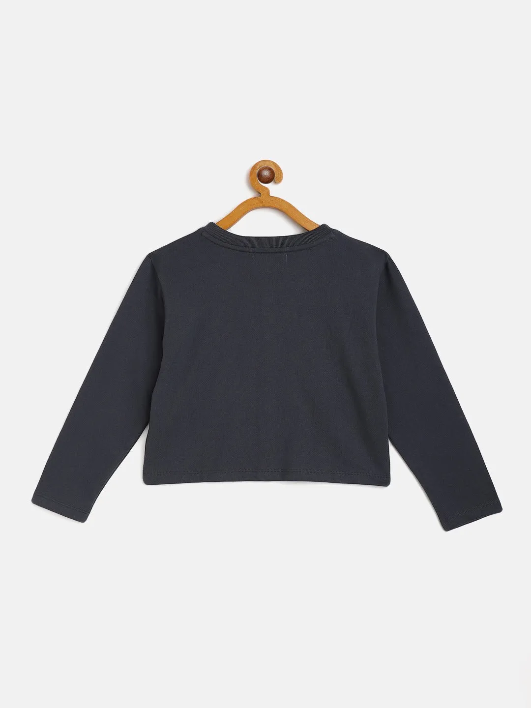 Girls Navy Terry Front Button Boxy Top
