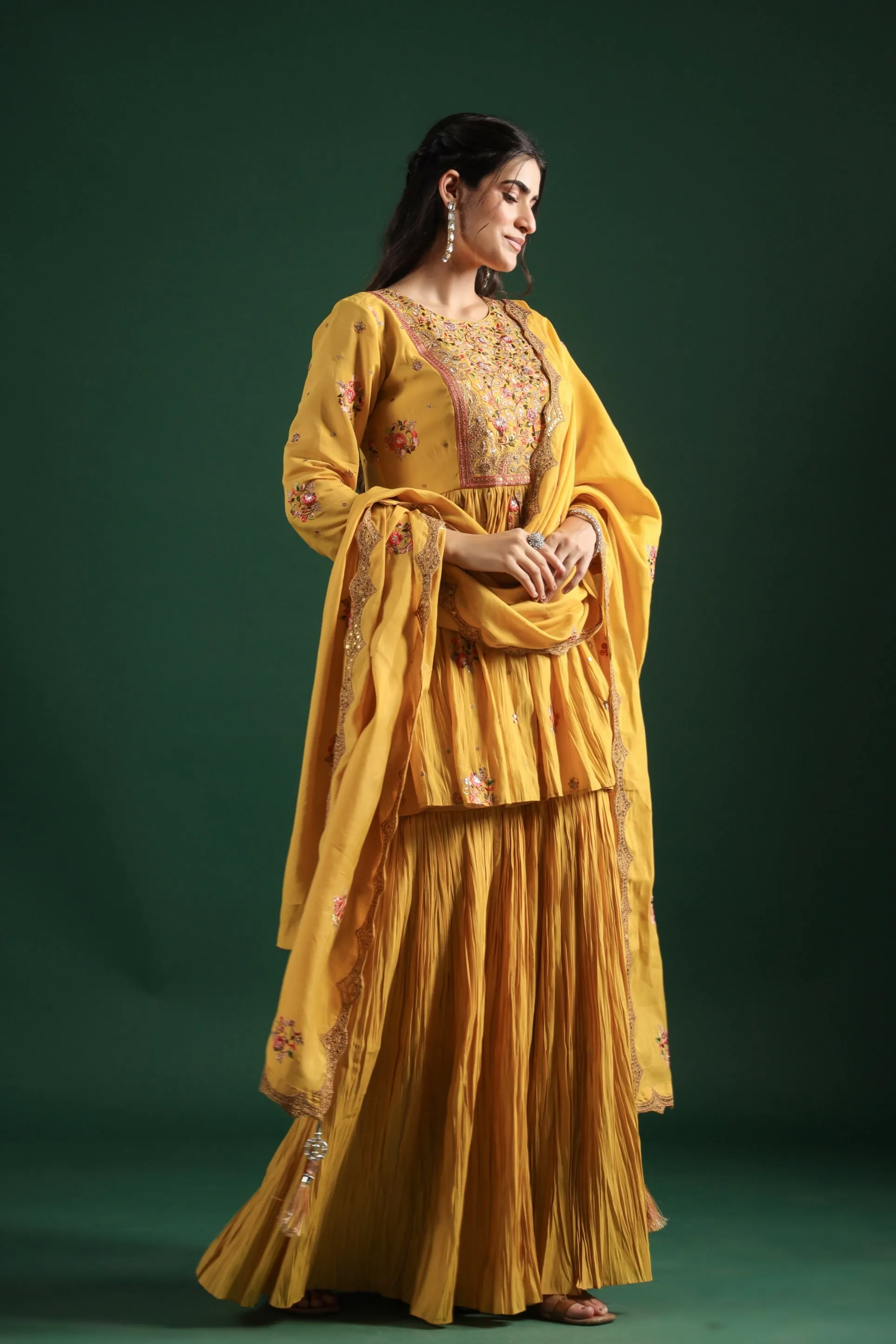 Golden Yellow Chanderi Silk Sharara Set