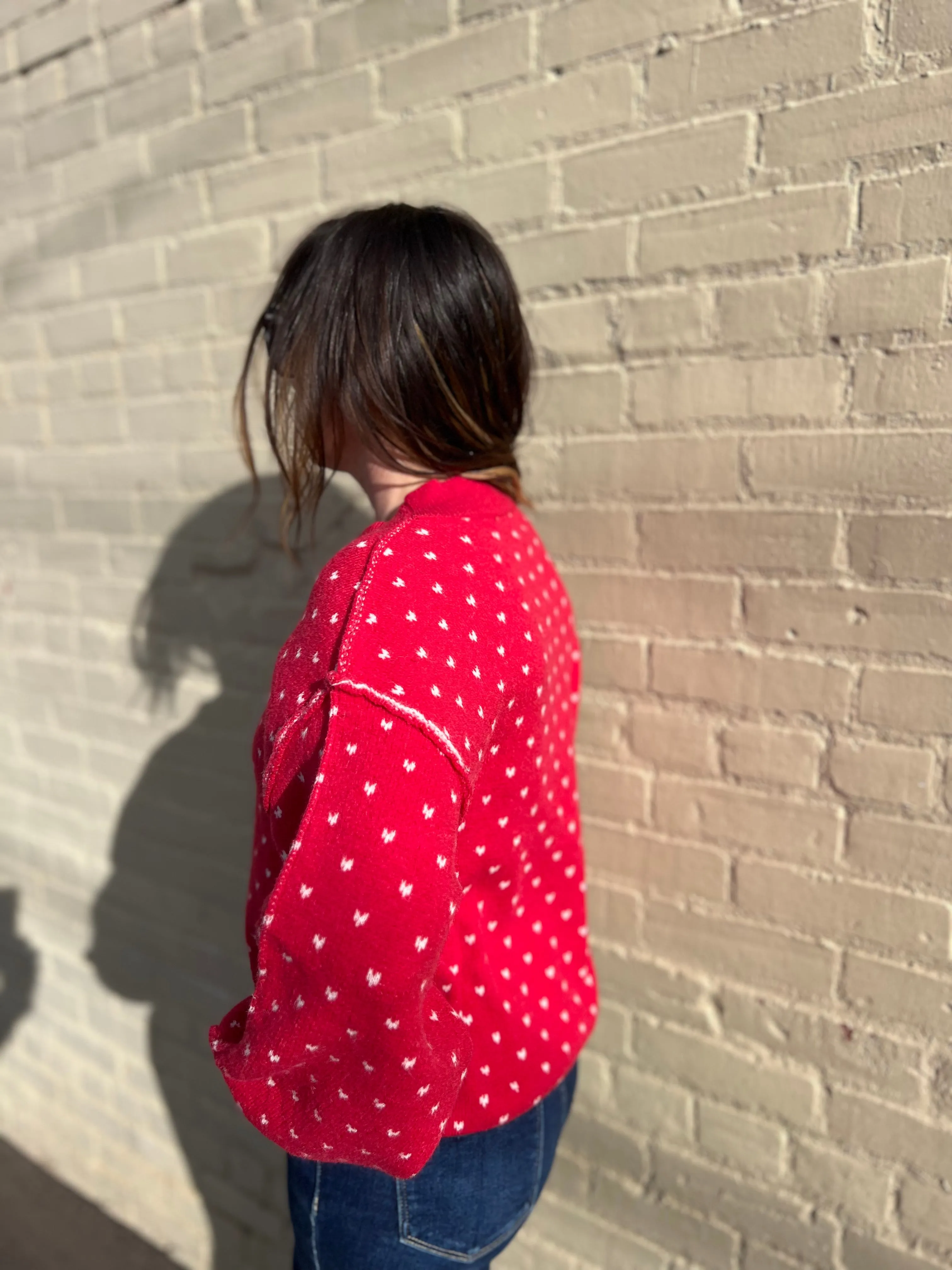 Heart Pattern Exposed Seam Sweater