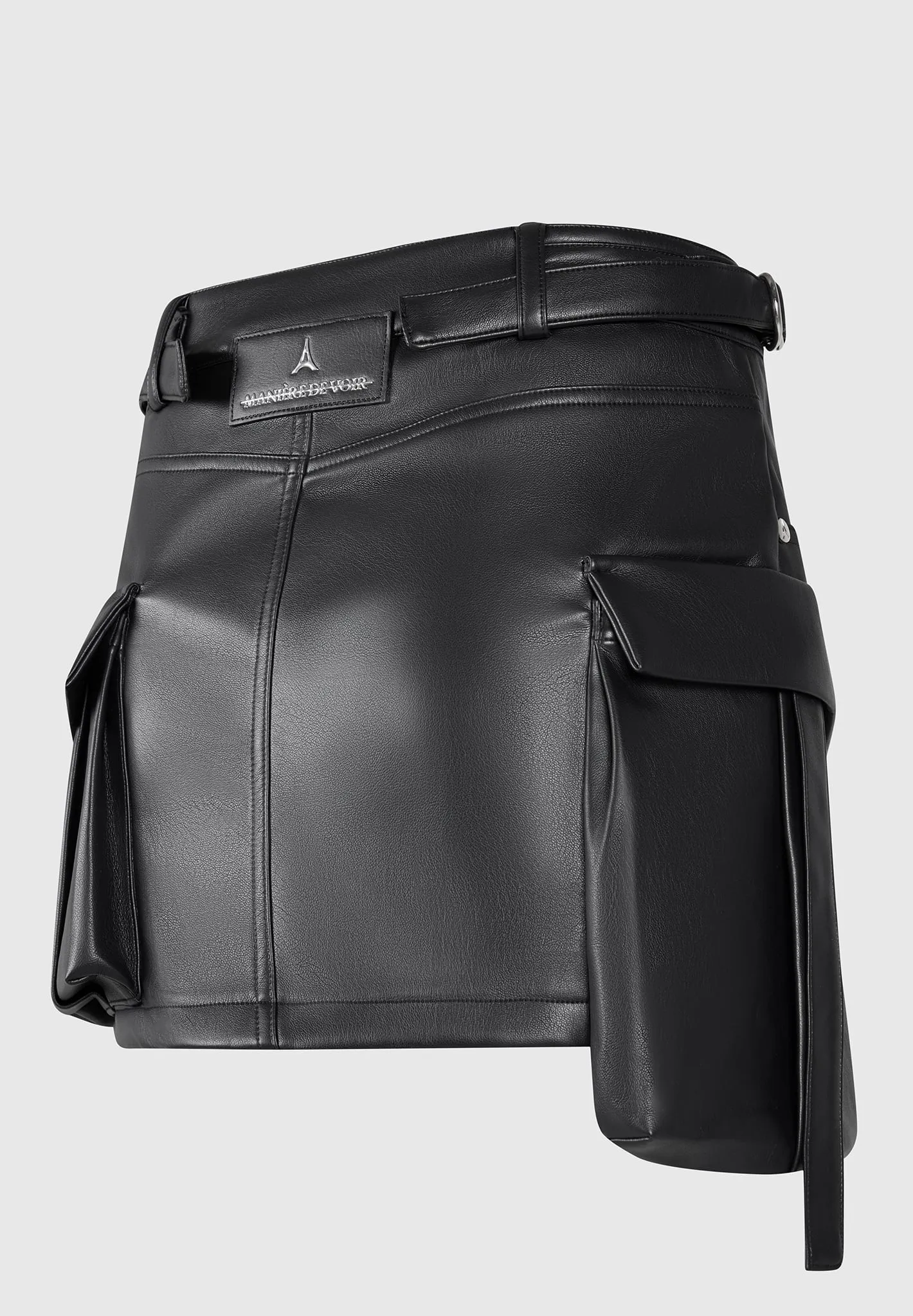 Leather Cargo Mini Skirt - Black