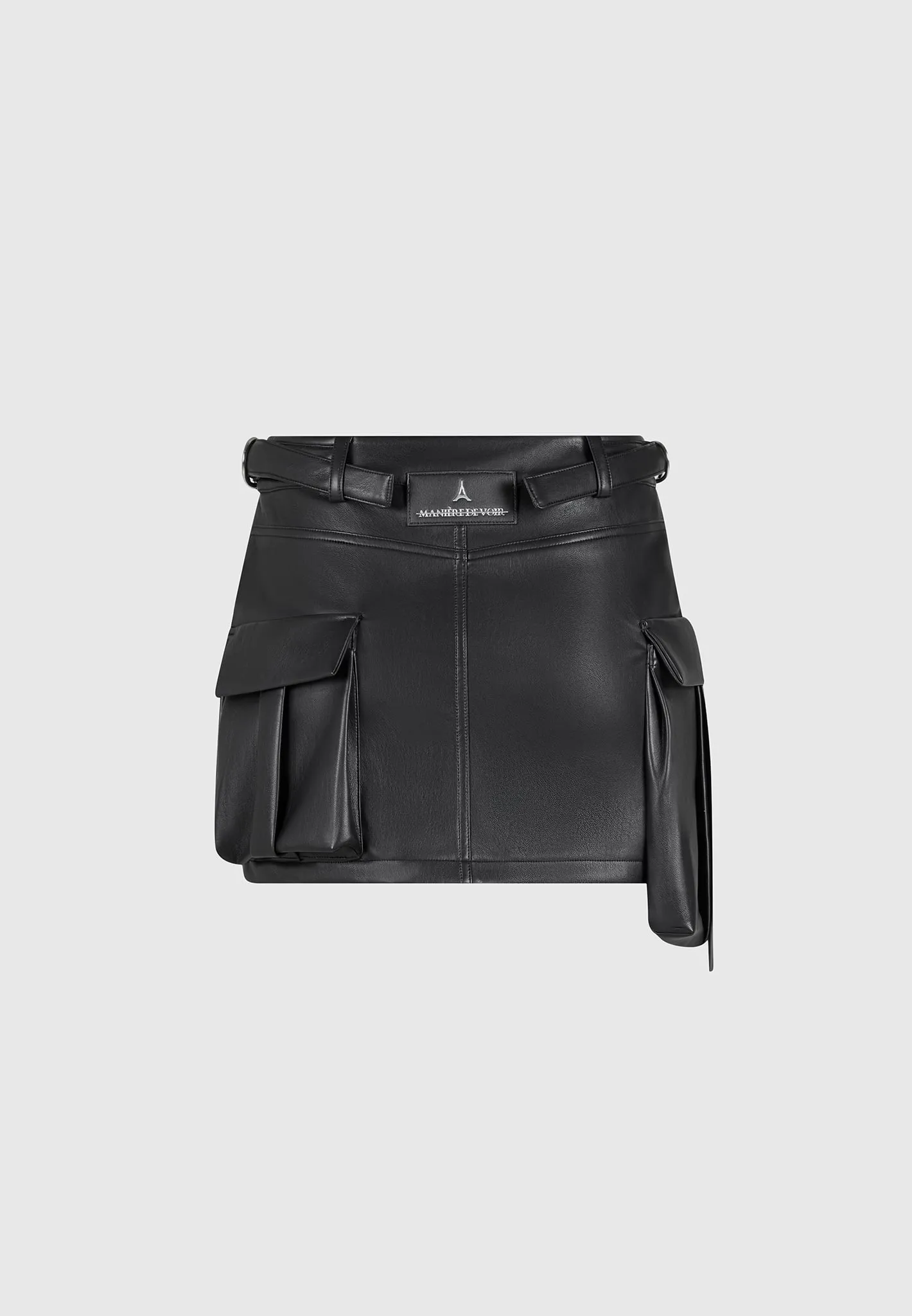 Leather Cargo Mini Skirt - Black