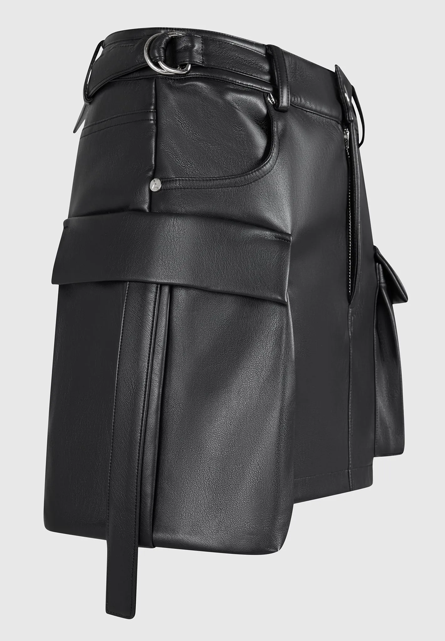Leather Cargo Mini Skirt - Black