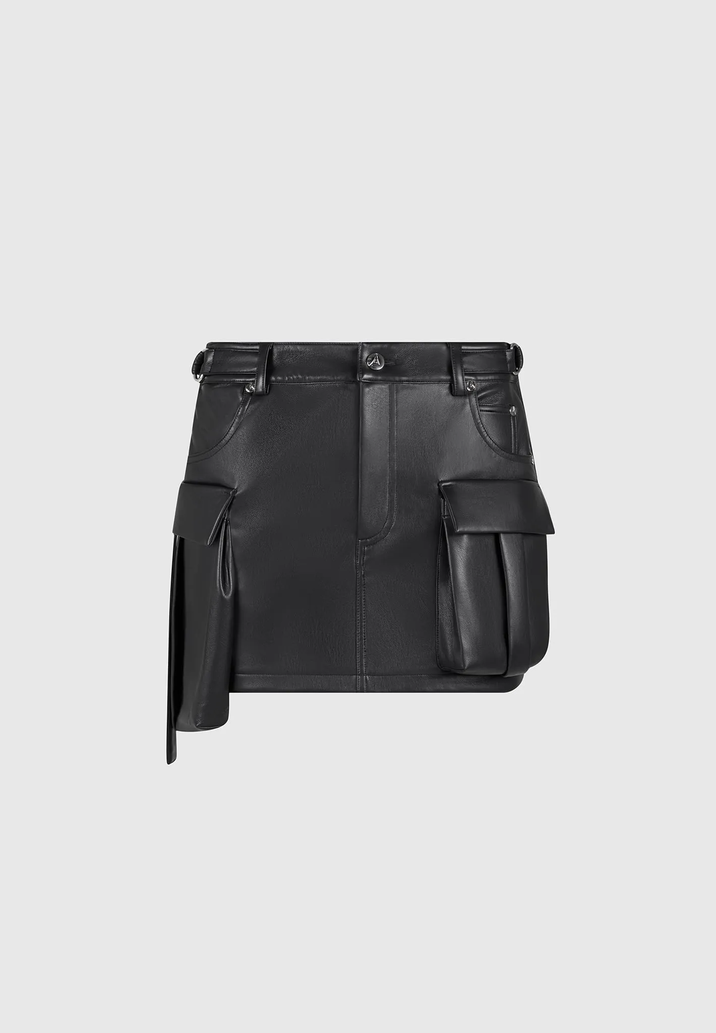 Leather Cargo Mini Skirt - Black