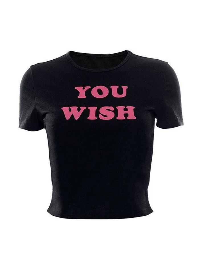 Letter Pattern Black Crop Top