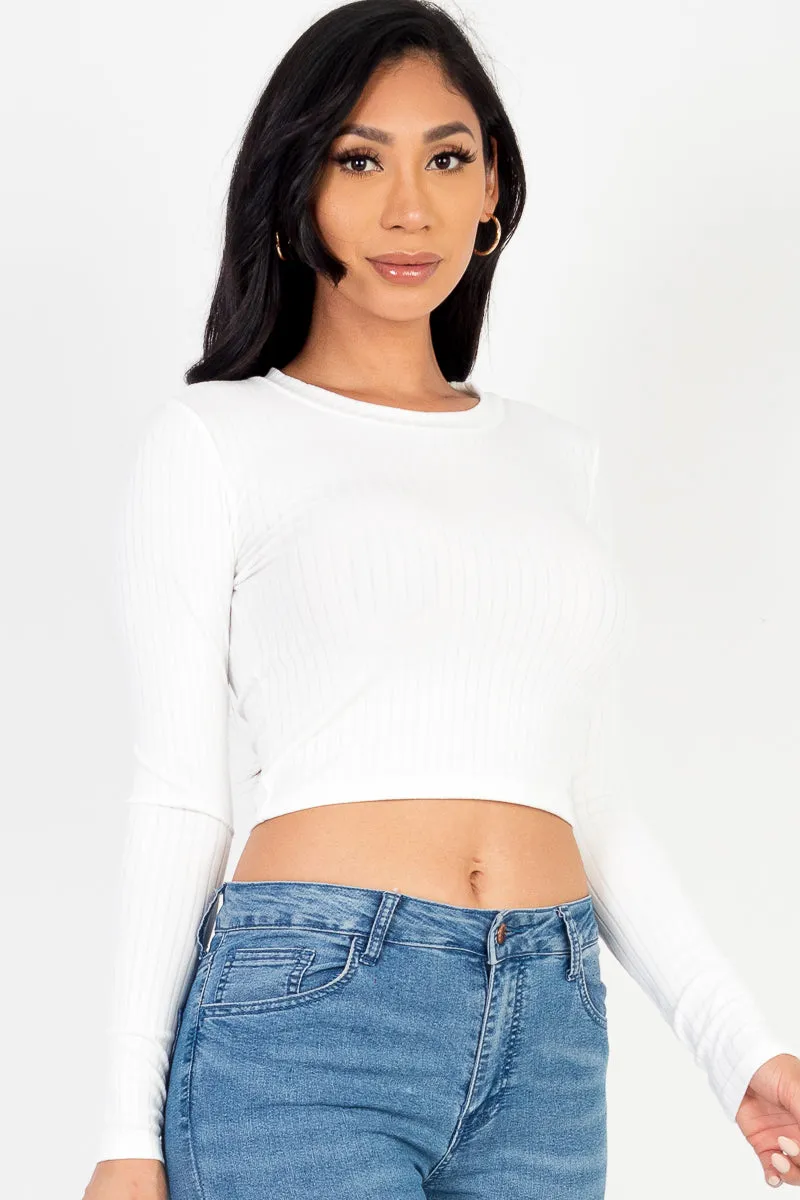 Long Sleeve Round Neck Basic Crop Top