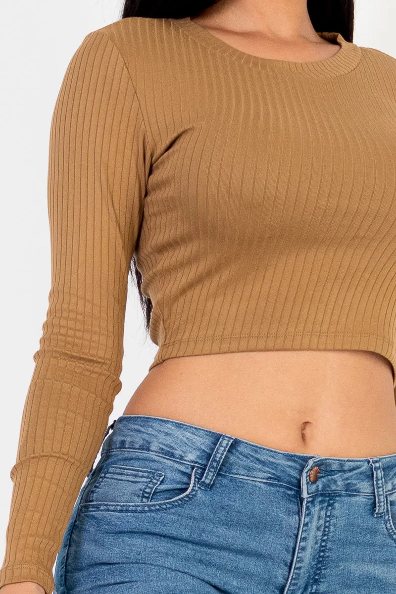 Long Sleeve Round Neck Basic Crop Top