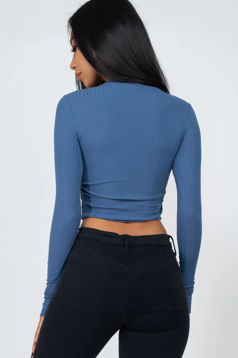 Long Sleeve Round Neck Basic Crop Top