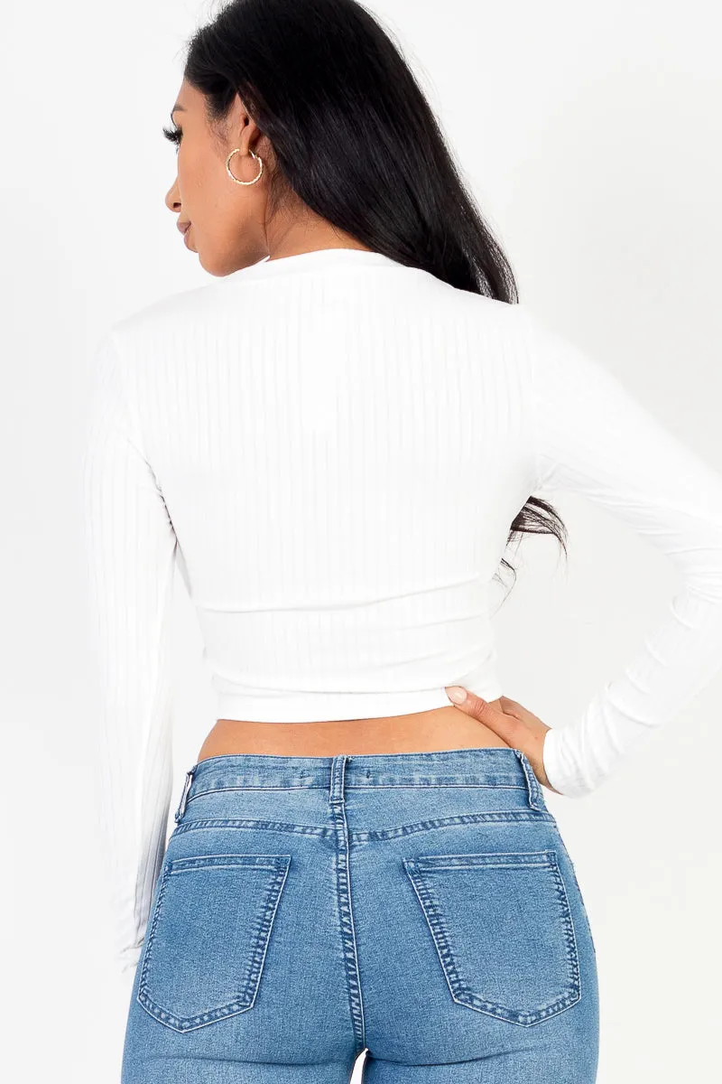 Long Sleeve Round Neck Basic Crop Top