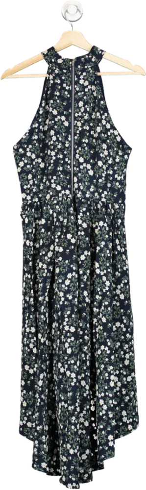 Mela London Navy Blue Halter Neck Floral Midi Dress UK 12