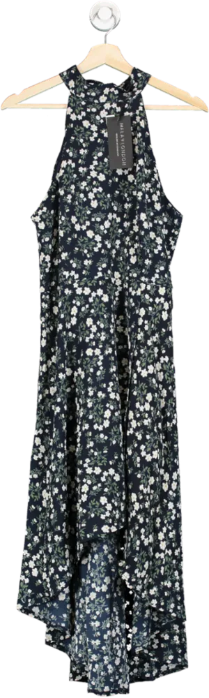 Mela London Navy Blue Halter Neck Floral Midi Dress UK 12