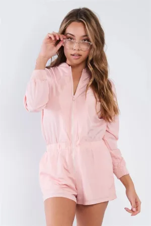 Pink Sporty Long Sleeve Windbreaker Romper /2-2-2