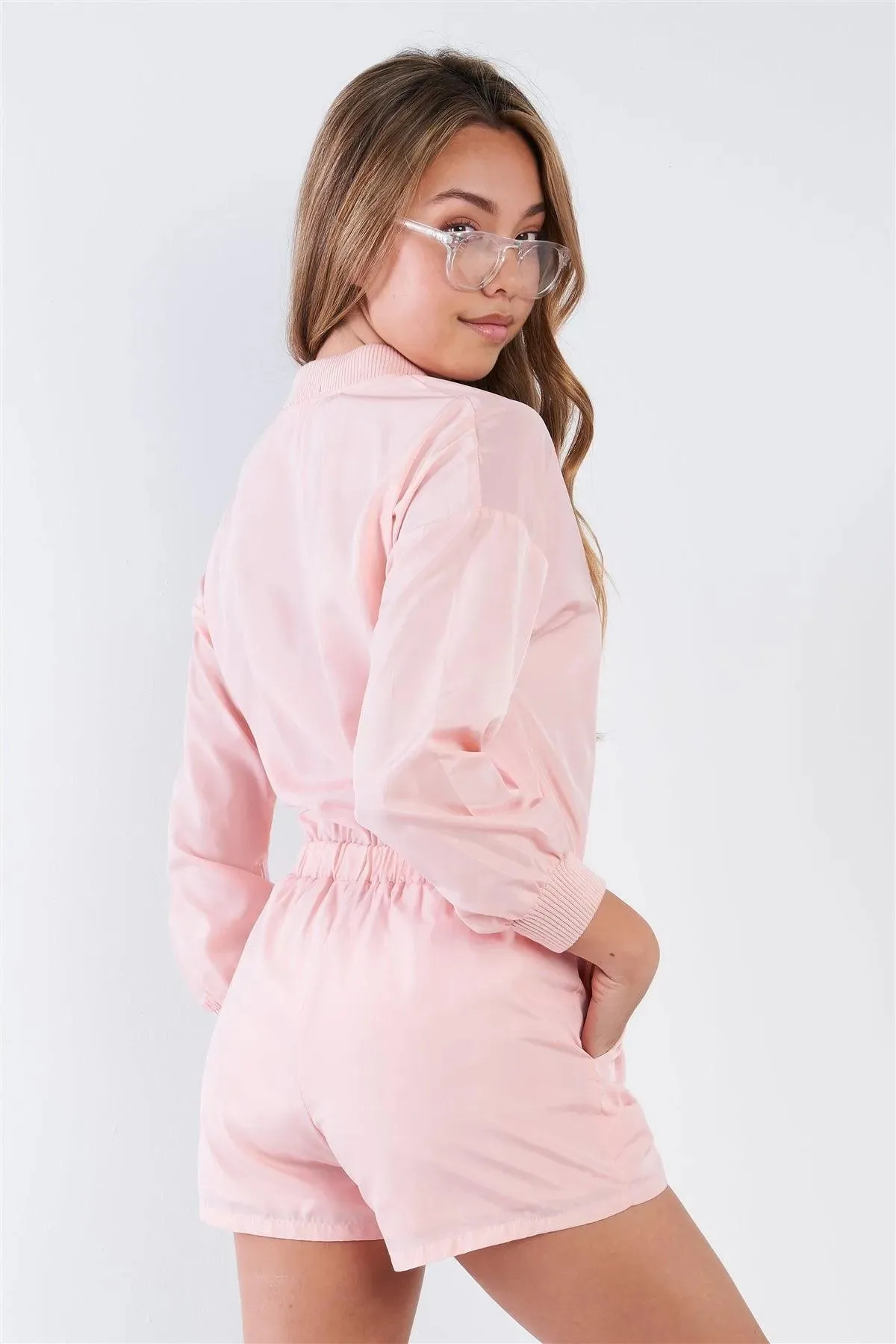 Pink Sporty Long Sleeve Windbreaker Romper /2-2-2