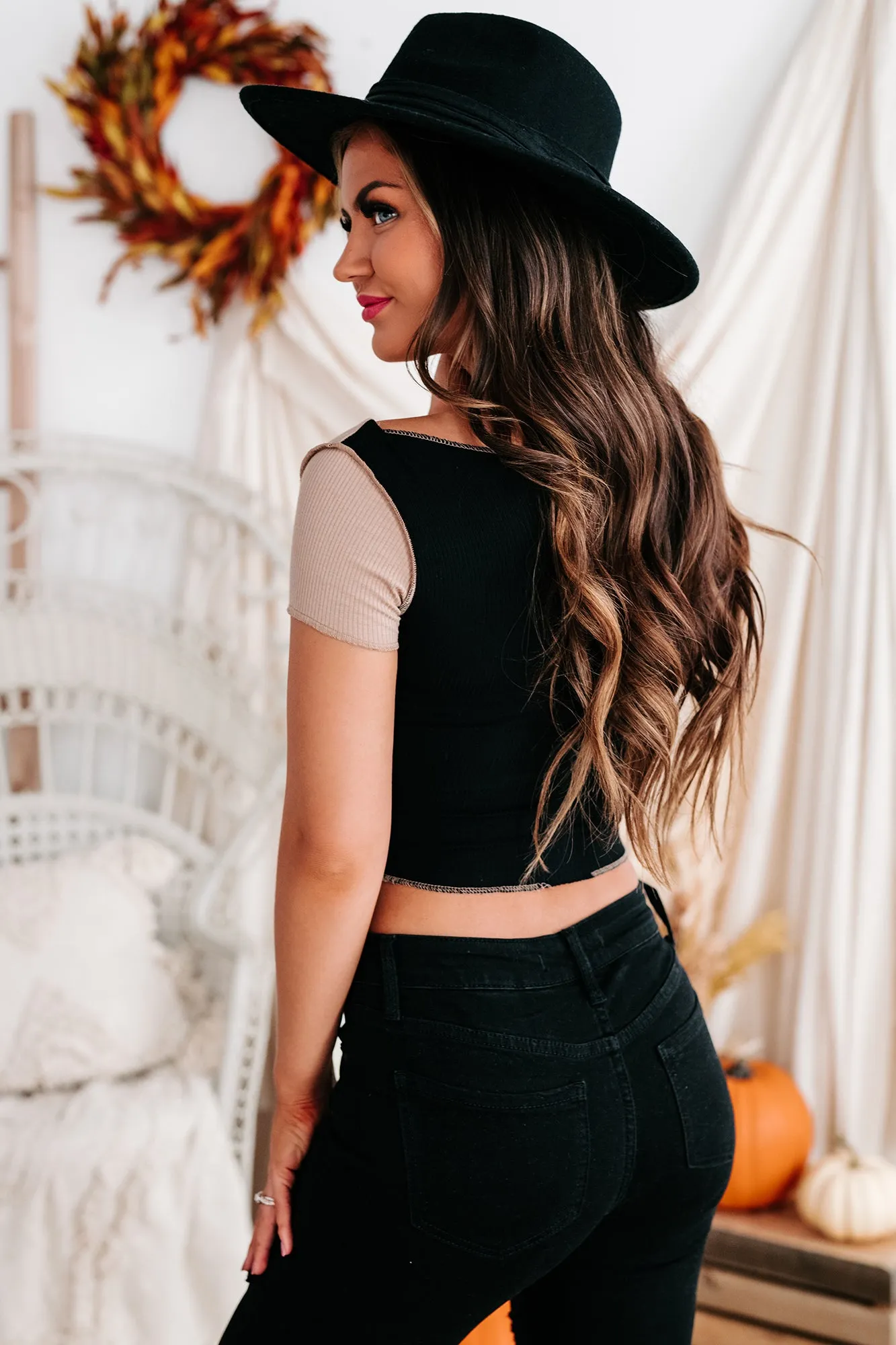 Pique Your Interest Color Block Crop Top (Black)