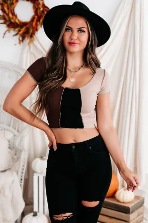 Pique Your Interest Color Block Crop Top (Black)