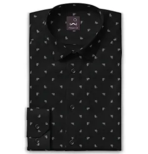 Pure Cotton - Semi-Spread Collar - Long Sleeve - Black Palms