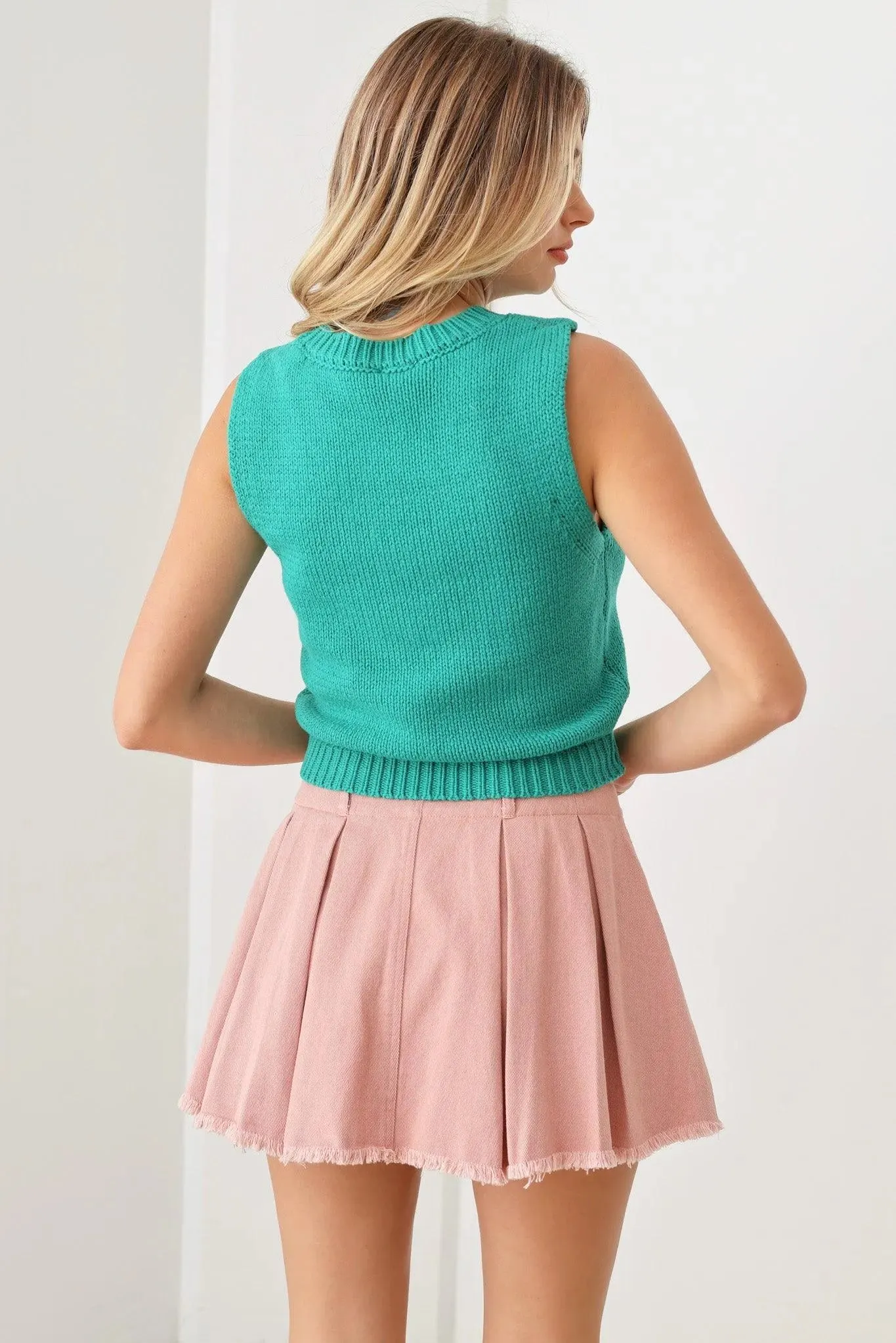 "Babe" Cropped Printed Sweater Knit Tank Vest
