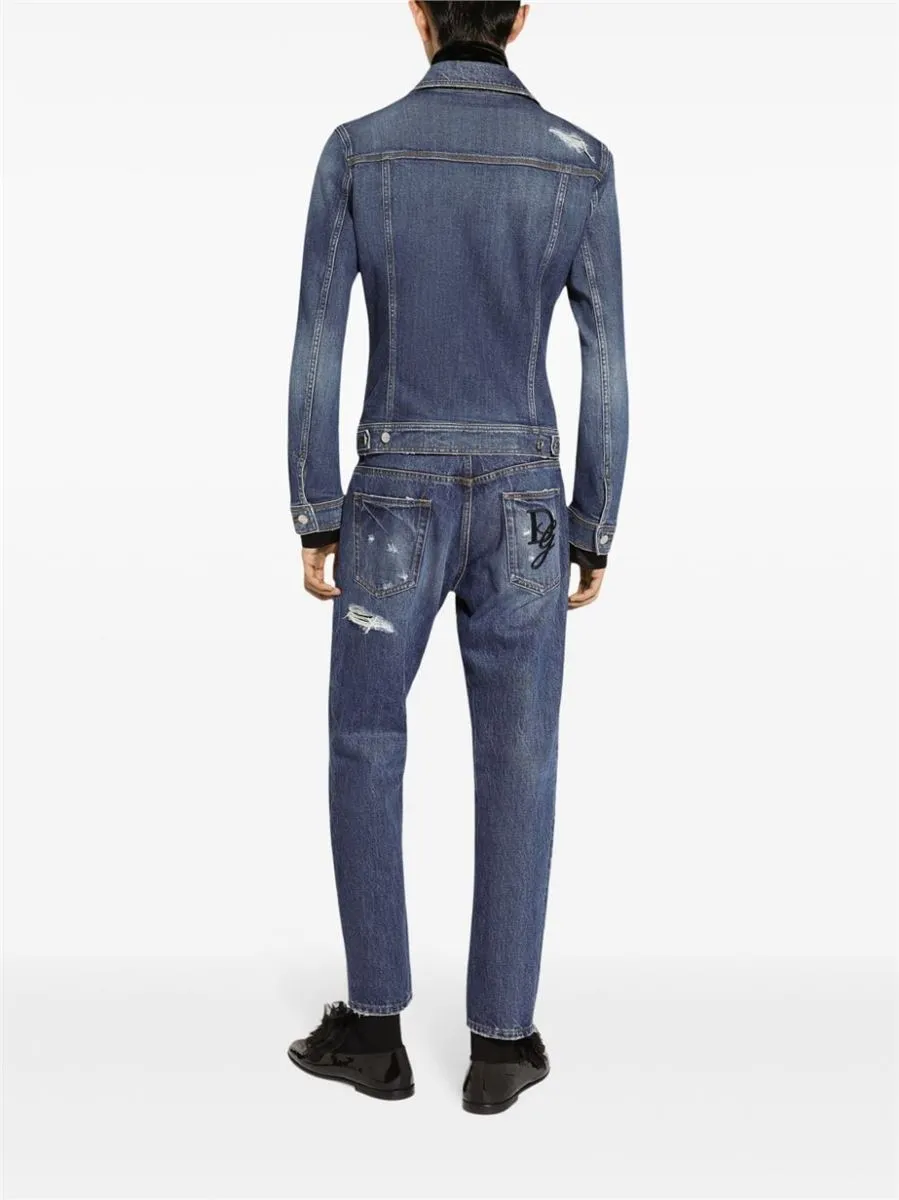 RIPPED STRAIGHT-LEG JEANS