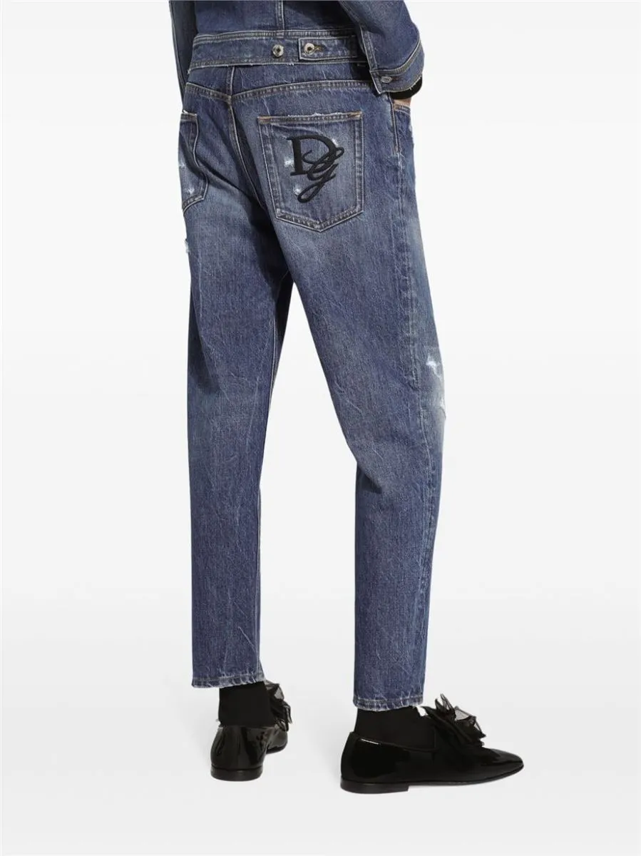 RIPPED STRAIGHT-LEG JEANS