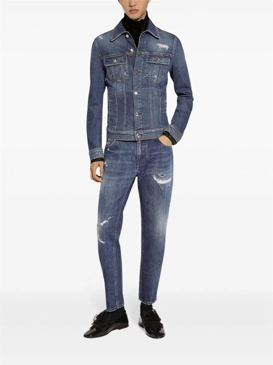 RIPPED STRAIGHT-LEG JEANS
