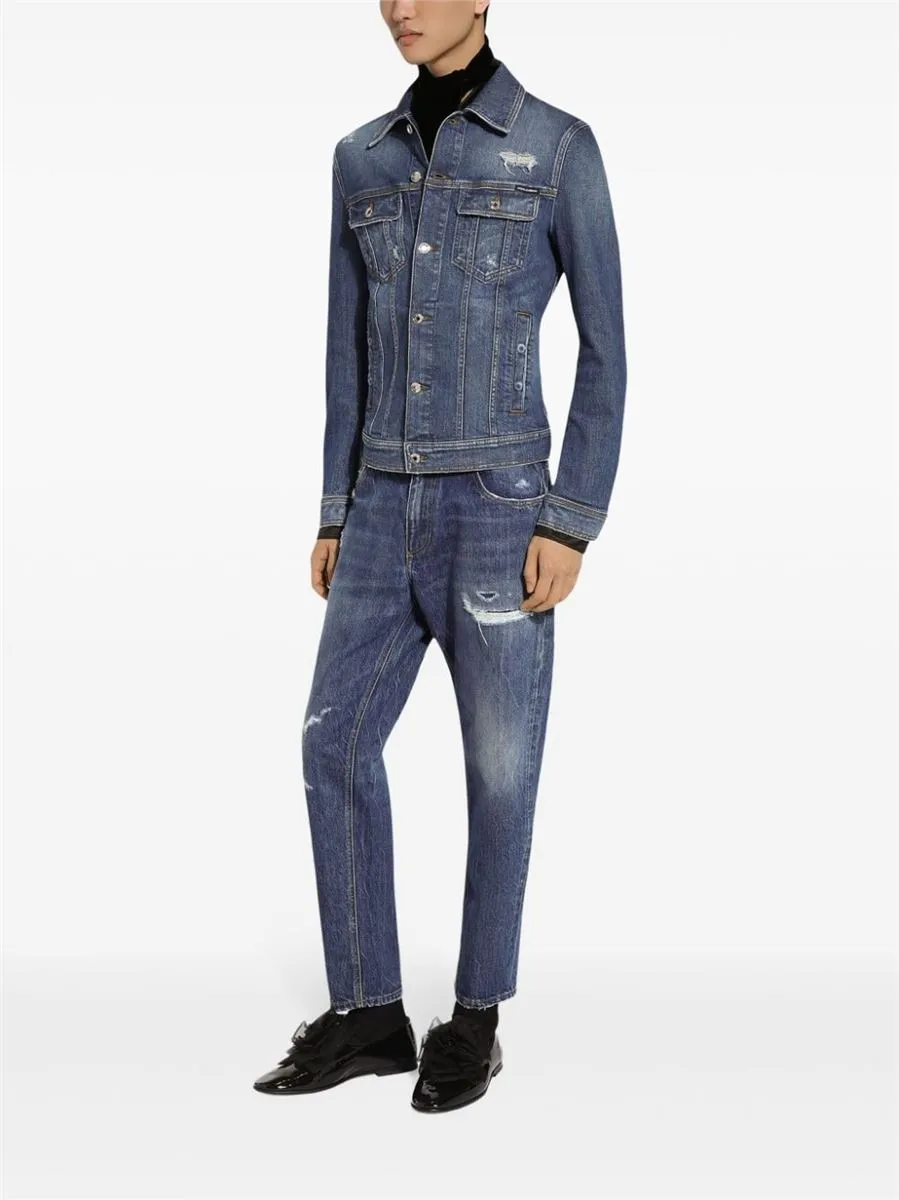 RIPPED STRAIGHT-LEG JEANS