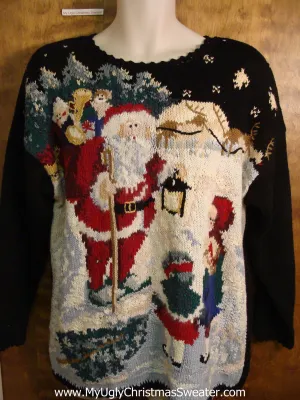 Santa with Some Children 80s Novelty Funny Christmas Sweater