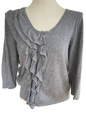 Soft Summer Gray Ruffle Zip Sweater