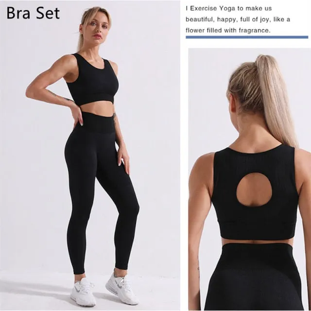 Trendy Seamless Yoga Long Sleeve Crop Top And Leggings Set