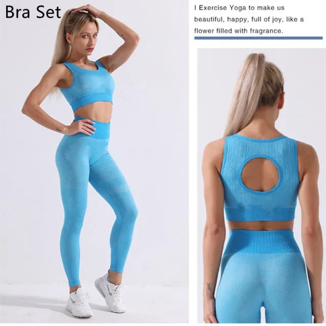 Trendy Seamless Yoga Long Sleeve Crop Top And Leggings Set