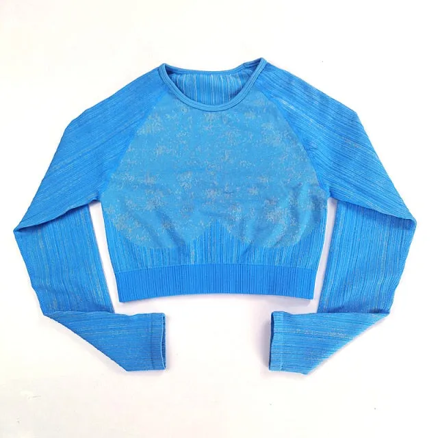 Trendy Seamless Yoga Long Sleeve Crop Top And Leggings Set
