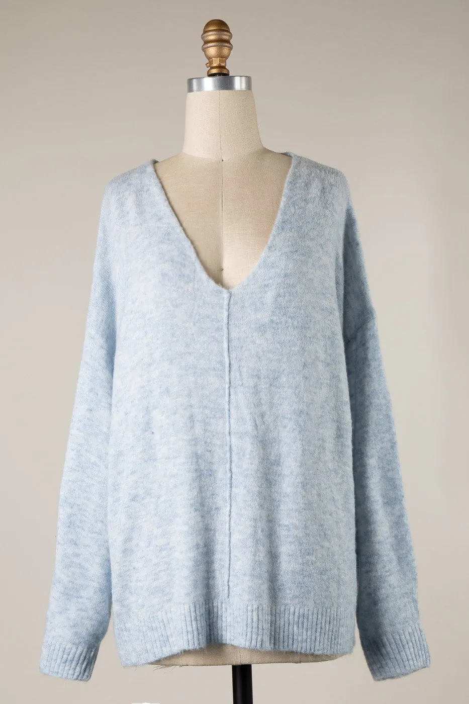 V NECK RIBBED TRIM KNIT OUTLINE SWEATER 1 PACK