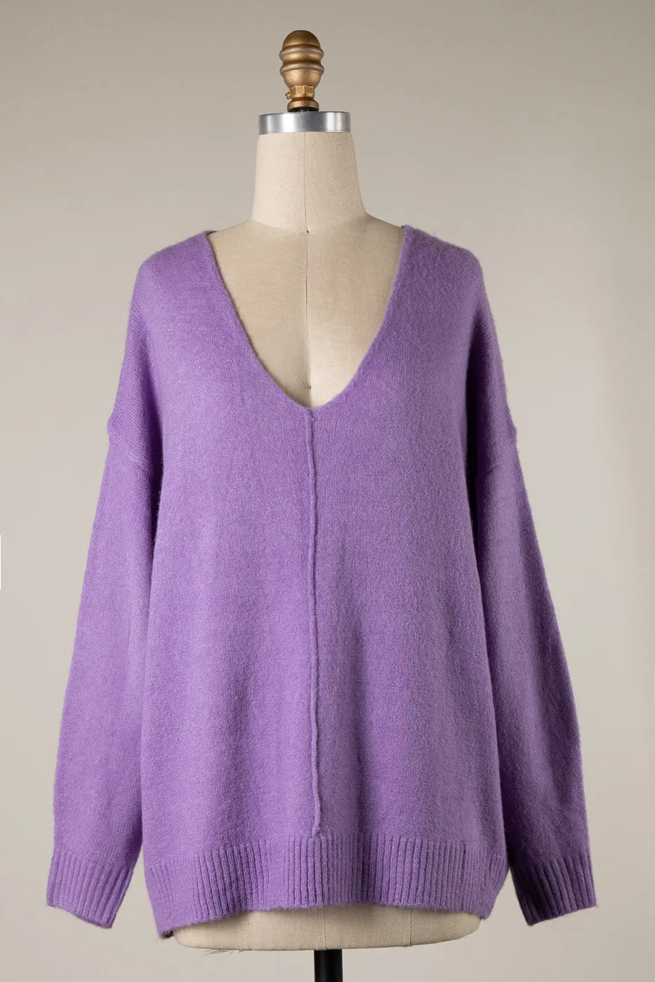 V NECK RIBBED TRIM KNIT OUTLINE SWEATER 1 PACK