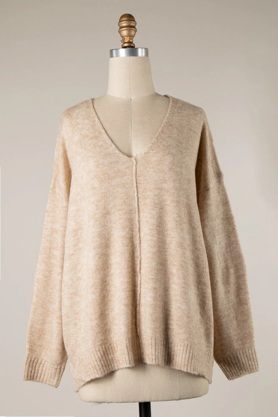 V NECK RIBBED TRIM KNIT OUTLINE SWEATER 1 PACK