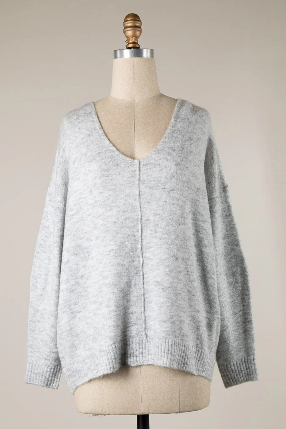 V NECK RIBBED TRIM KNIT OUTLINE SWEATER 1 PACK