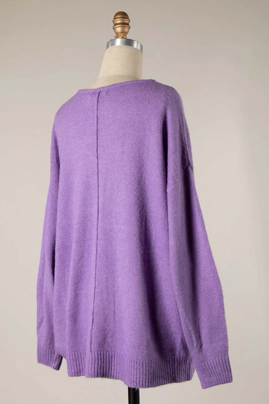 V NECK RIBBED TRIM KNIT OUTLINE SWEATER 1 PACK