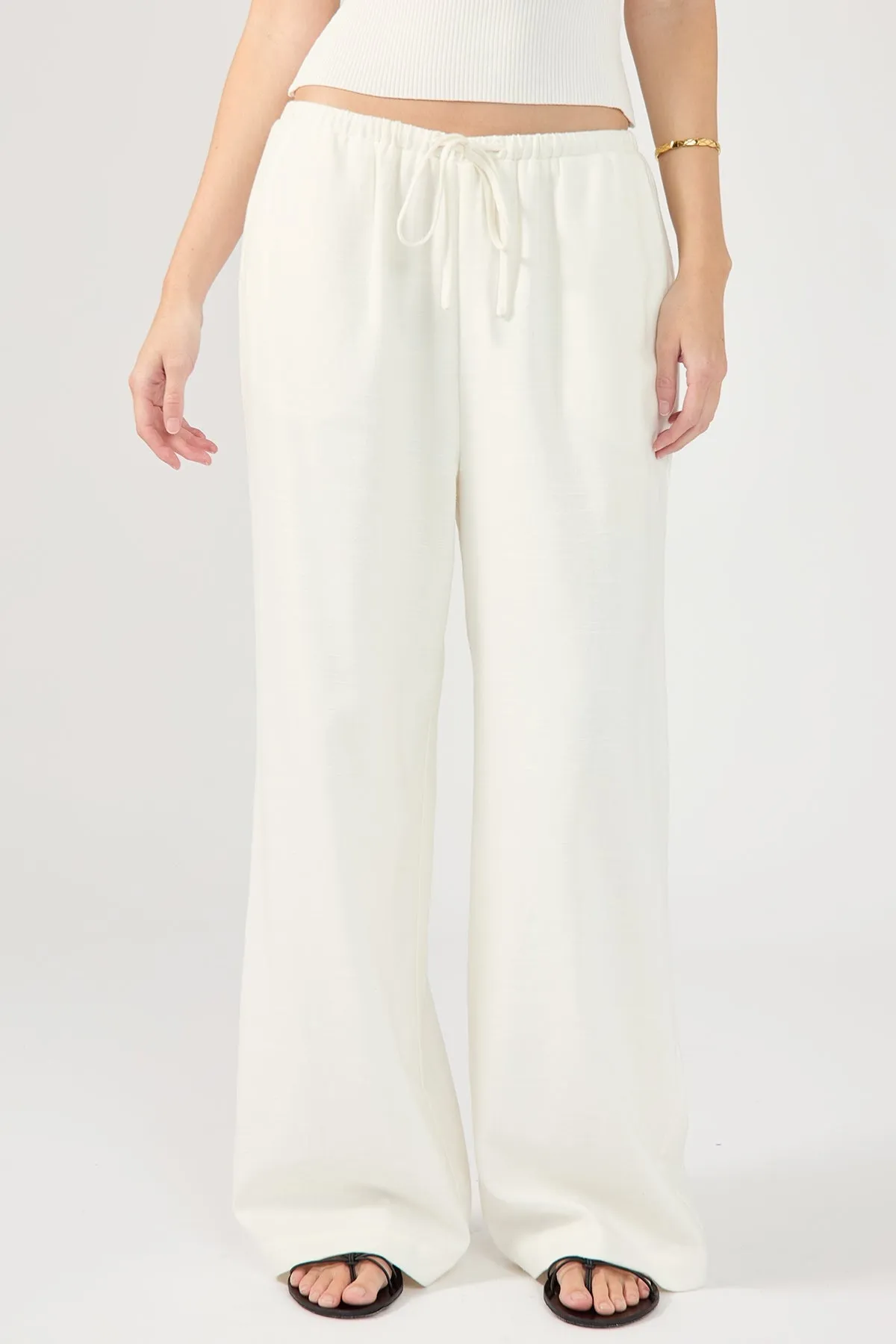 White Barefoot Drawcord Linen Pants