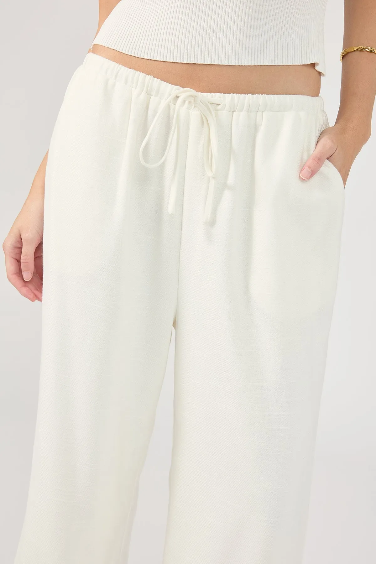 White Barefoot Drawcord Linen Pants