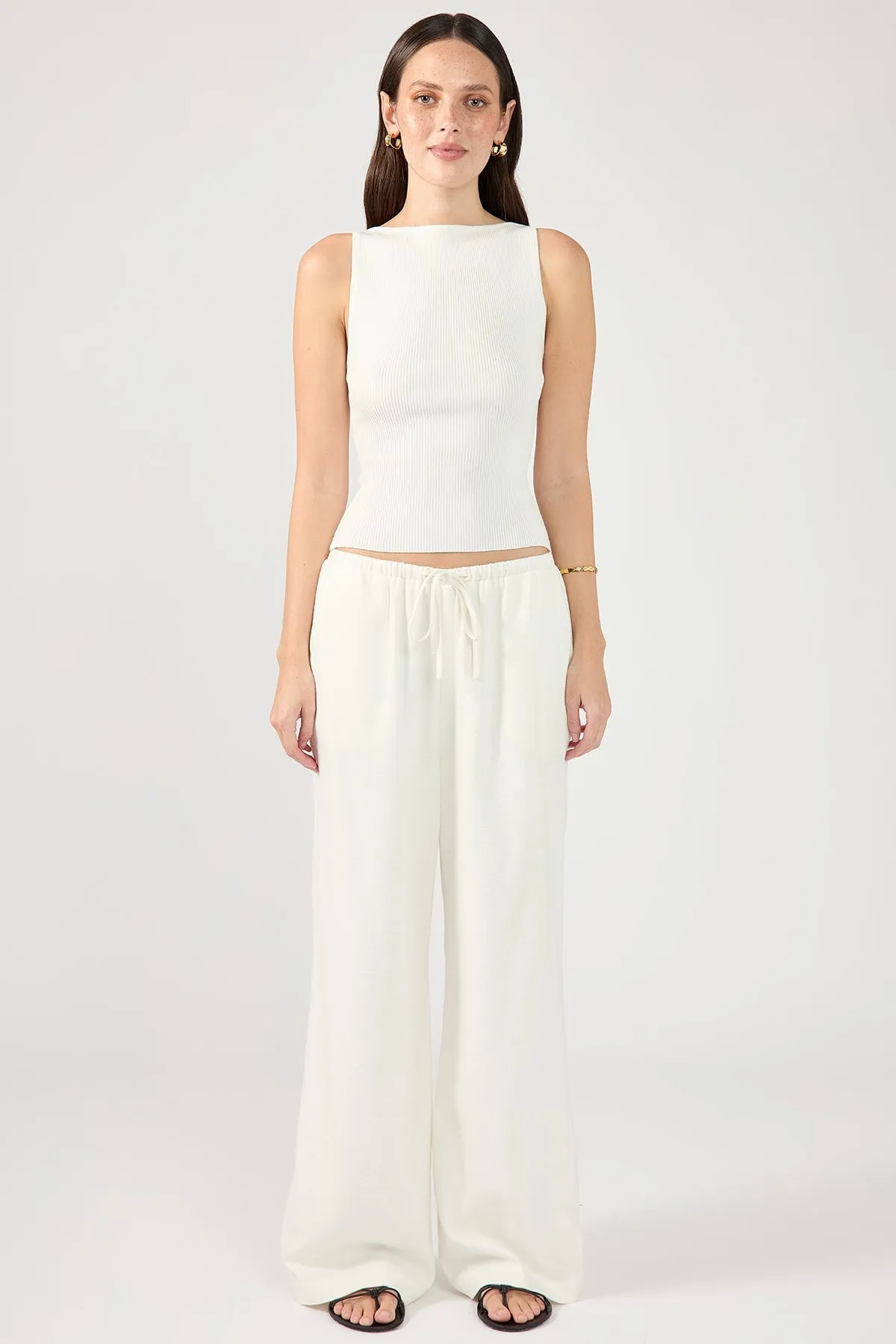 White Barefoot Drawcord Linen Pants